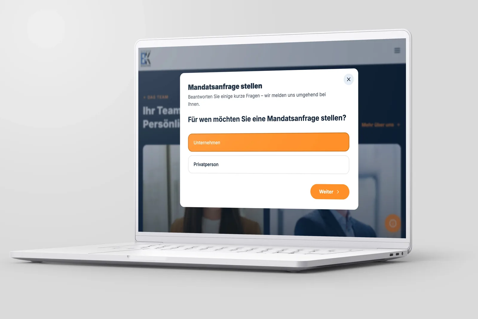 Der Mandatsanfrage-Funnel. – Website von B+K Steuerberatung – Steuerberatung in Düsseldorf