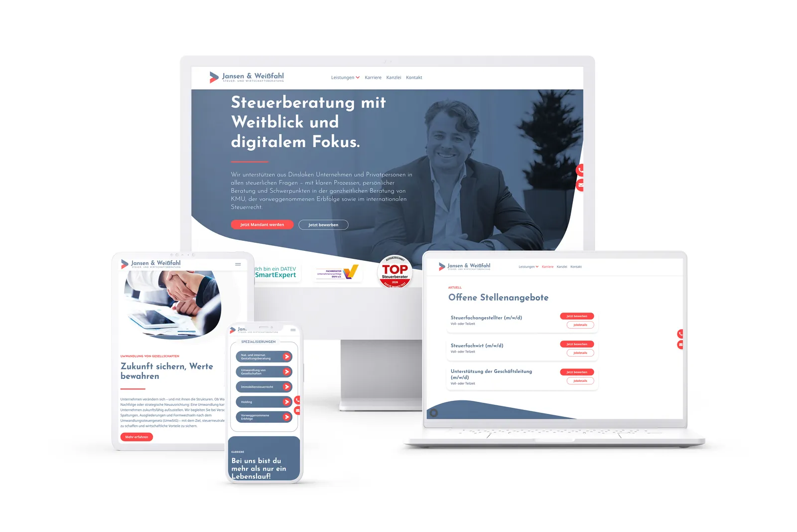 Website-Referenz Jansen & Weißfahl – Marke & Website – umgesetzt von Die Kanzlei Entwickler