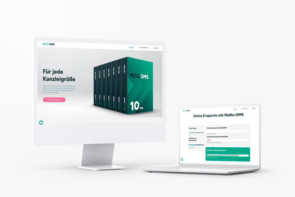 Website-Referenz Mail-DMS: Eine Website, die erklärt und verkauft. – umgesetzt von Die Kanzlei Entwickler
