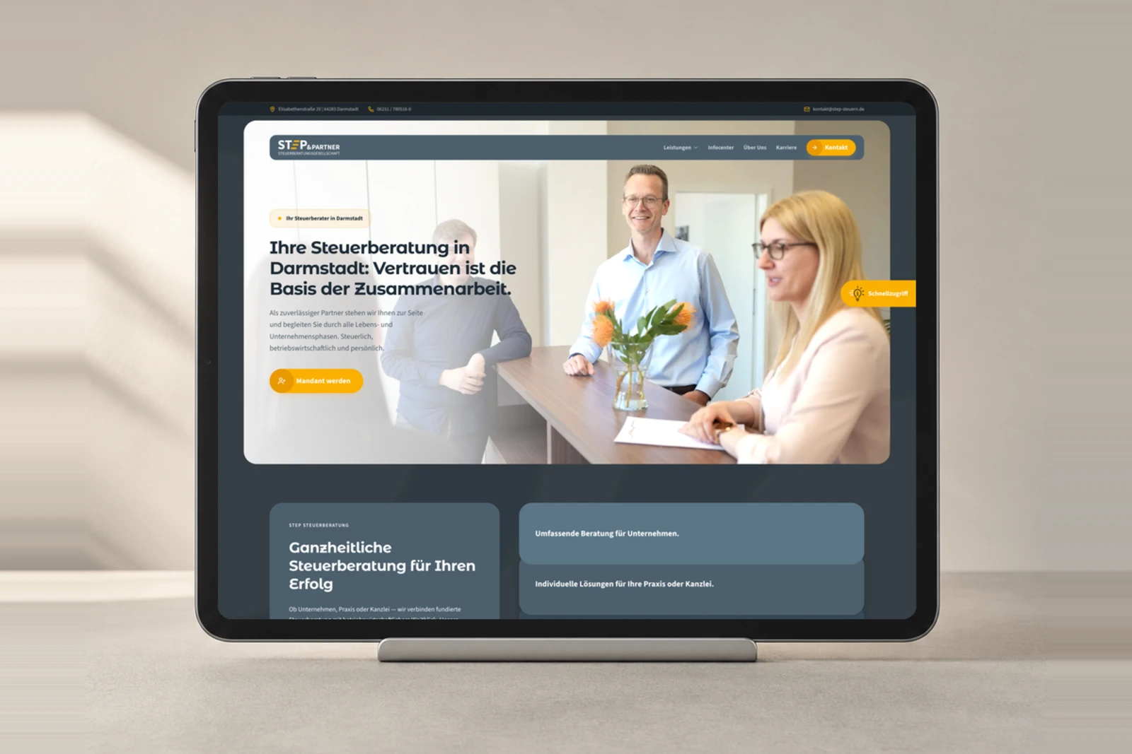Website-Referenz STEP & Partner – Steuerberatung in Darmstadt – umgesetzt von Die Kanzlei Entwickler